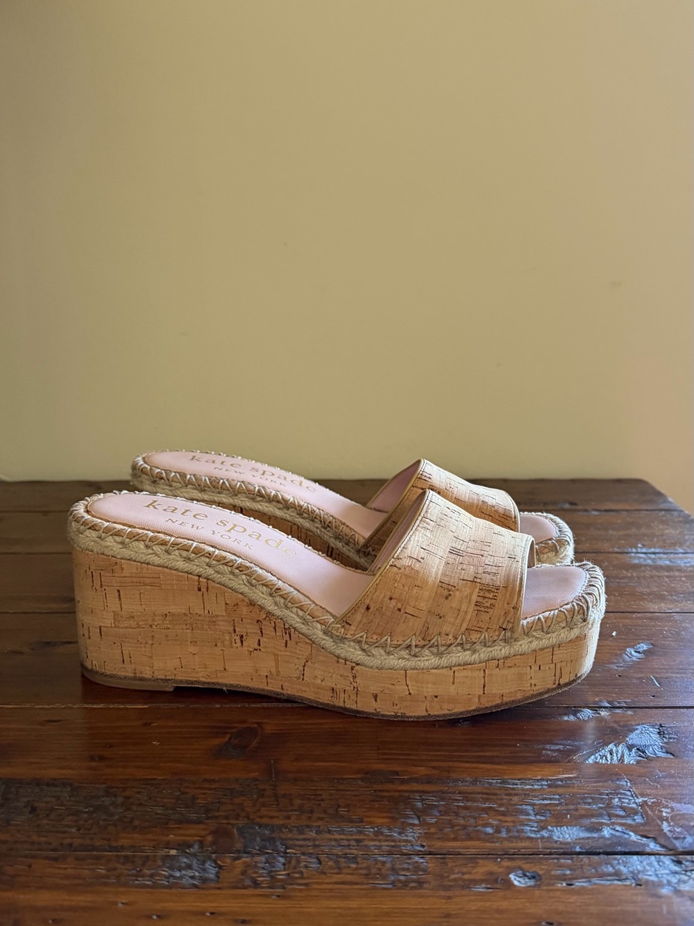 kate spade Natural Cork Espadrille Wedge Slides